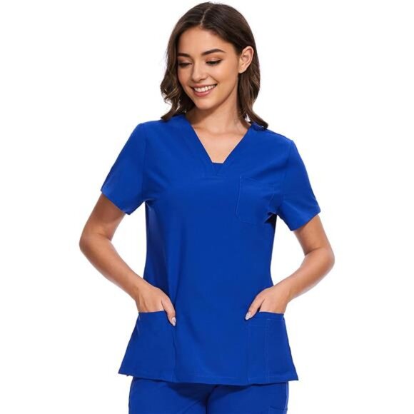 Scrubs for Women - V-Neck Women Scrub Tops with 3 Pockets,Soft Stretch - Picture 5 of 8